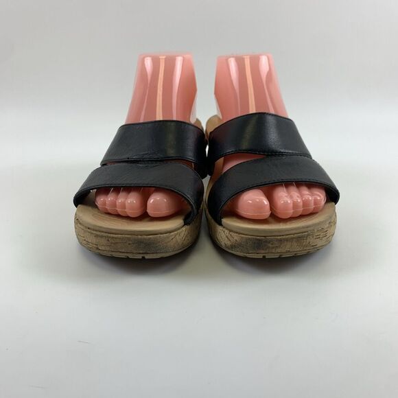Crocs A-Leigh Leather Wedge Sandal Black Cork Slip On Comfort 16205 Womens 9 - Picture 3 of 14